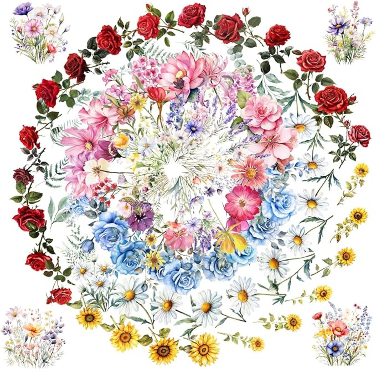 100 Pcs Natural Flower Stickers - Waterproof PVC Botanical Decals - Assorted Rose, Daisy, Lavender, and Sunflower Stickers for Scrapbooking, Journals, and Water Bottles